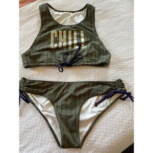 Victorias Secret Olive Green Striped Bikini S/M